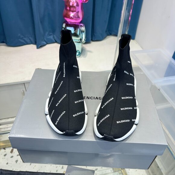 Balenciaga Black Knit Fabric Speed LT Clear Sneakers Size 44 - Picture 2 of 5